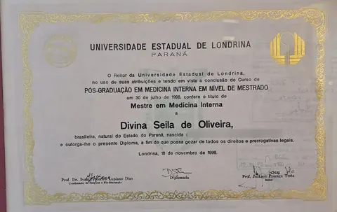 Diploma de Mestre em Medicina Interna, Universidade Estadual de Londrina, 1998