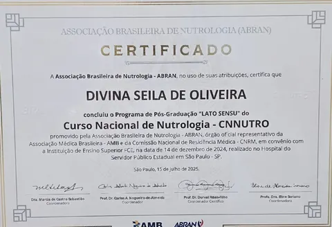 Certificado de pós-graduação Curso Nacional de Nutrologia, CNNUTRO, Associação Brasileira de Nutrologia, 2025